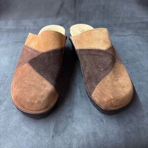BASS Sz 6B Colourblock Suede Slip-On Clogs 70s Vibes Bohemian Festival